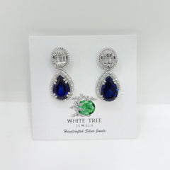 Silver Oval with Blue Sapphire Earrings