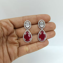 Silver Oval with Ruby Earrings