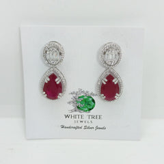 Silver Oval with Ruby Earrings