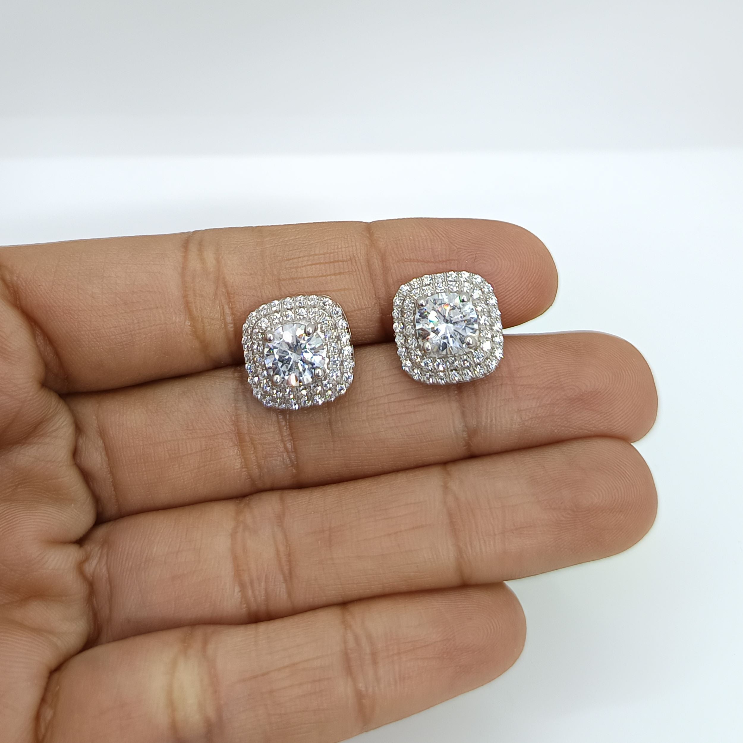 Silver Shining Cushion Zircons Studs Earrings