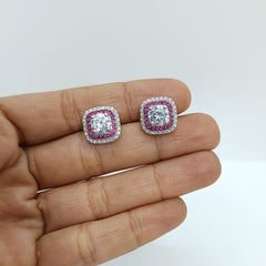 Silver Shining Cushion Zircons Studs with Blue Sapphire Earrings