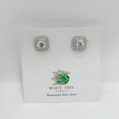 Silver Shining Cushion Zircons Studs Earrings