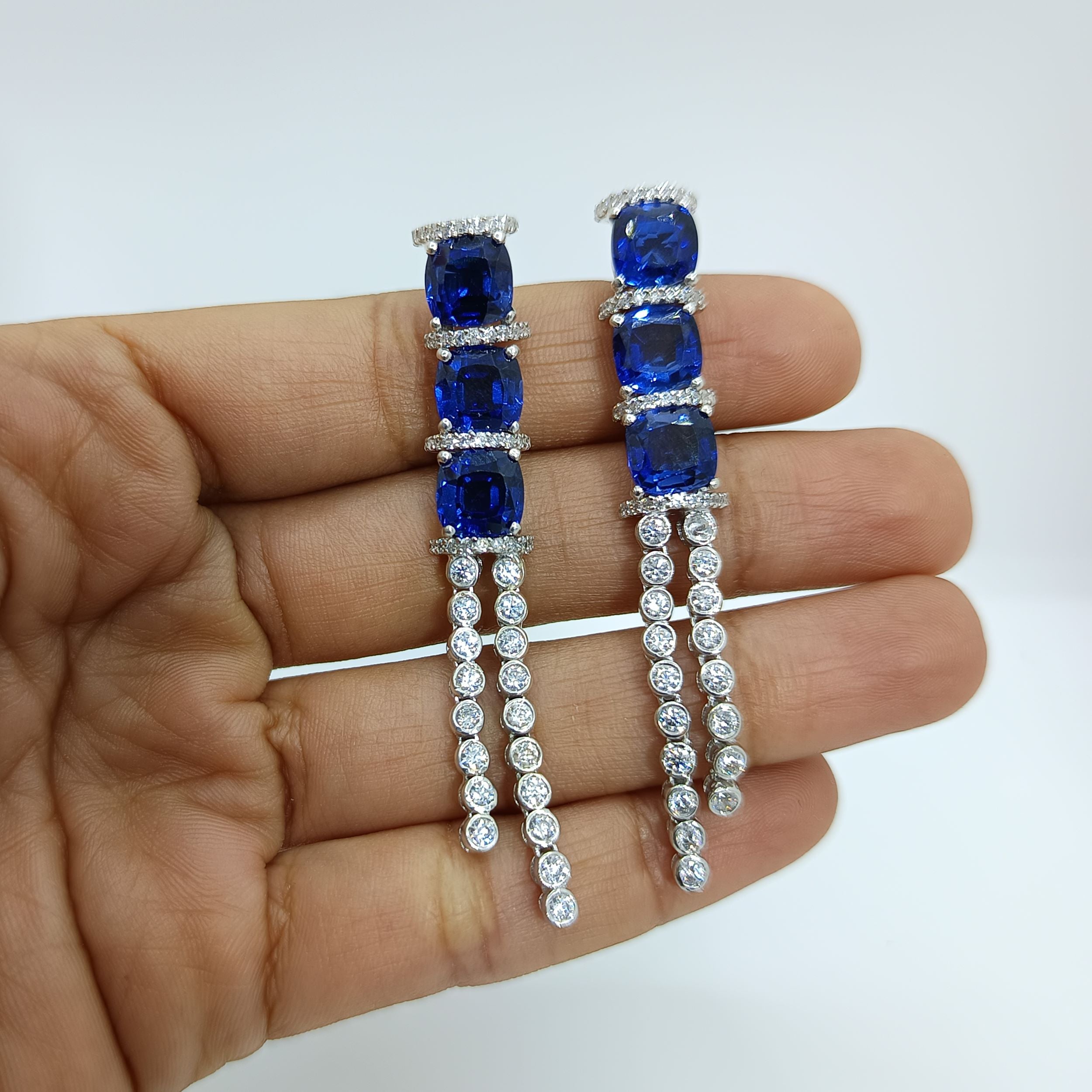 Silver Blue Sapphire Chandelier Earrings