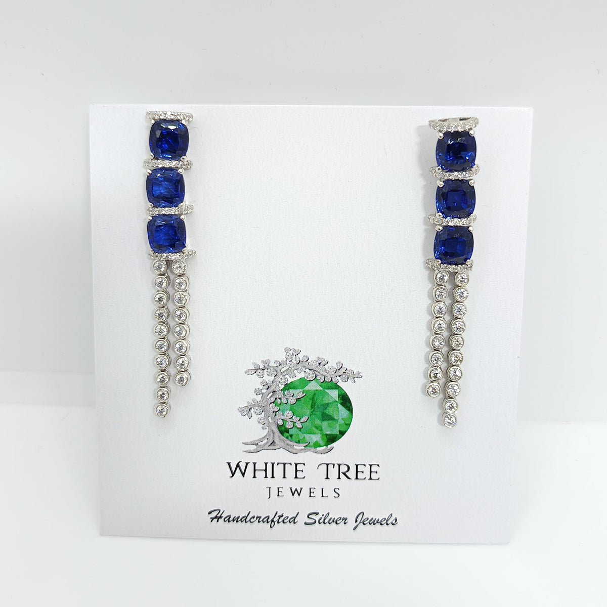 Silver Blue Sapphire Chandelier Earrings