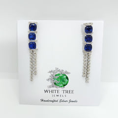 Silver Blue Sapphire Chandelier Earrings