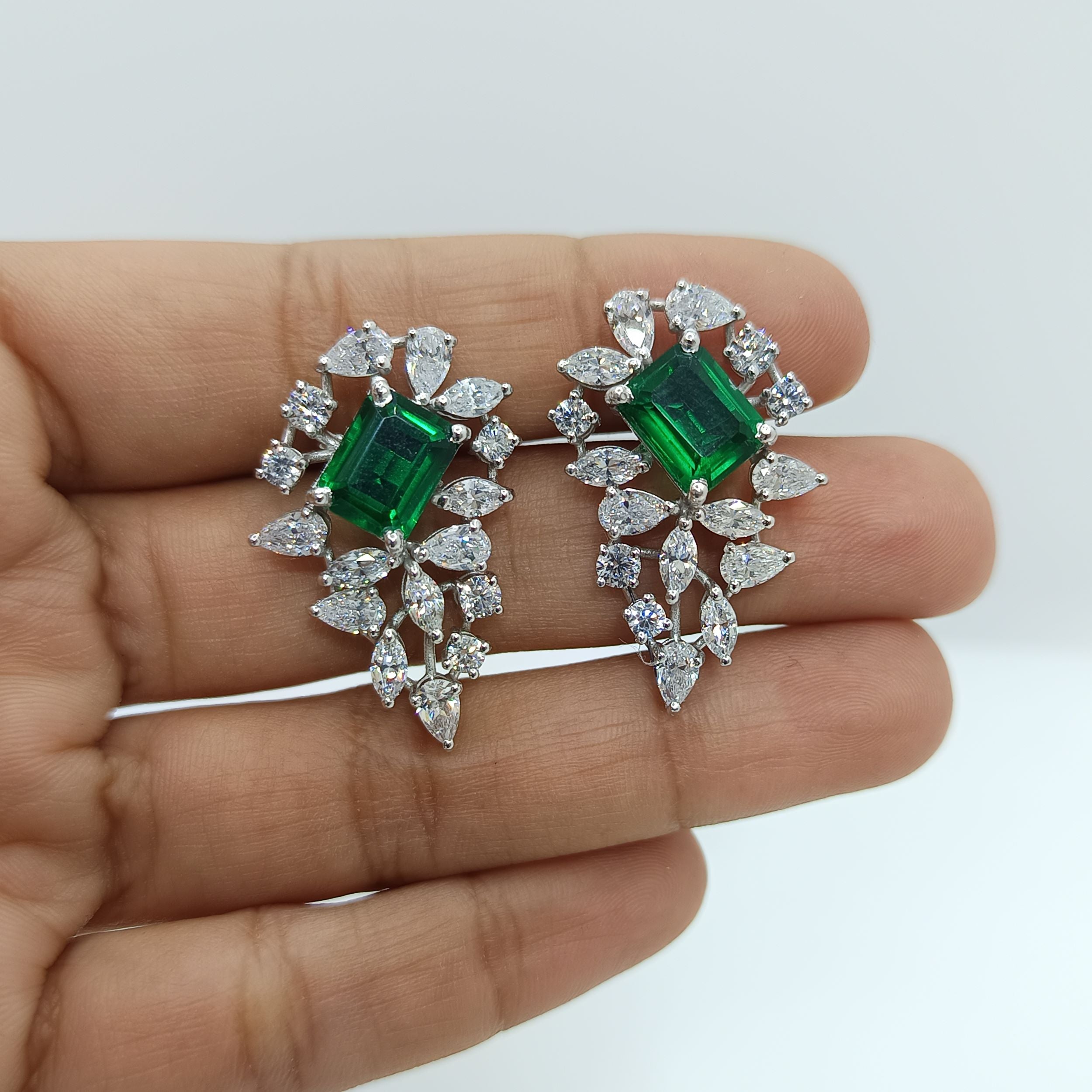 Silver Striking Zircons Grape valley with Emerald Earrings