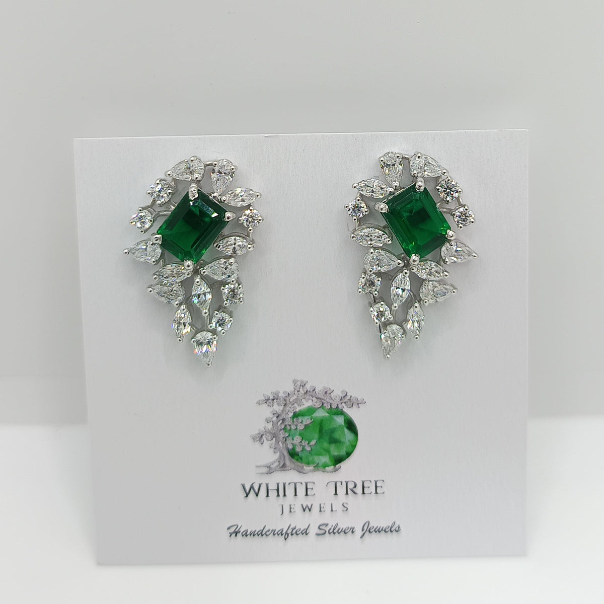 Silver Striking Zircons Grape valley with Emerald Earrings