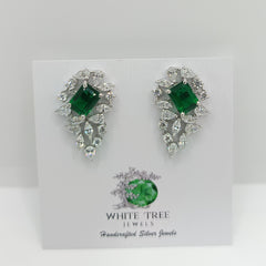 Silver Striking Zircons Grape valley with Emerald Earrings