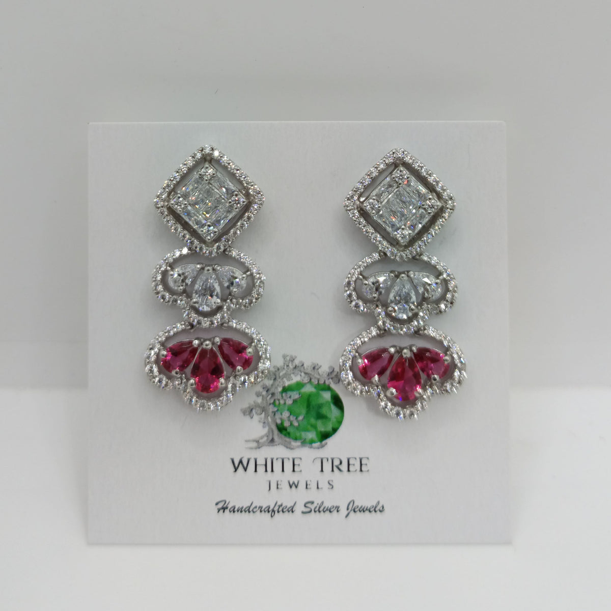 Silver Pink Sapphire with Zircons Earrings