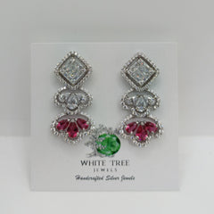 Silver Pink Sapphire with Zircons Earrings