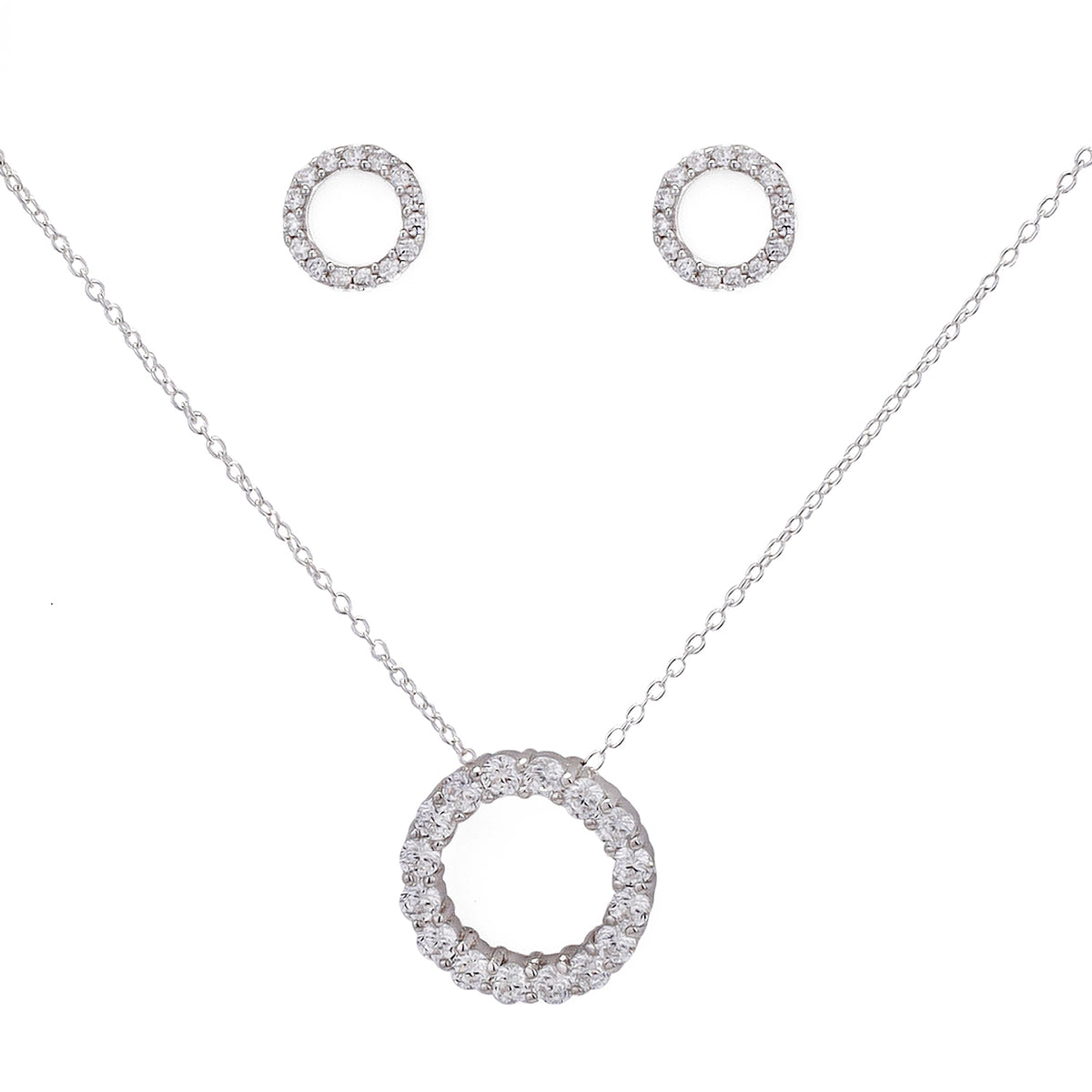 WTJ Quentin 925 Silver Halo Diamond Pendant Set