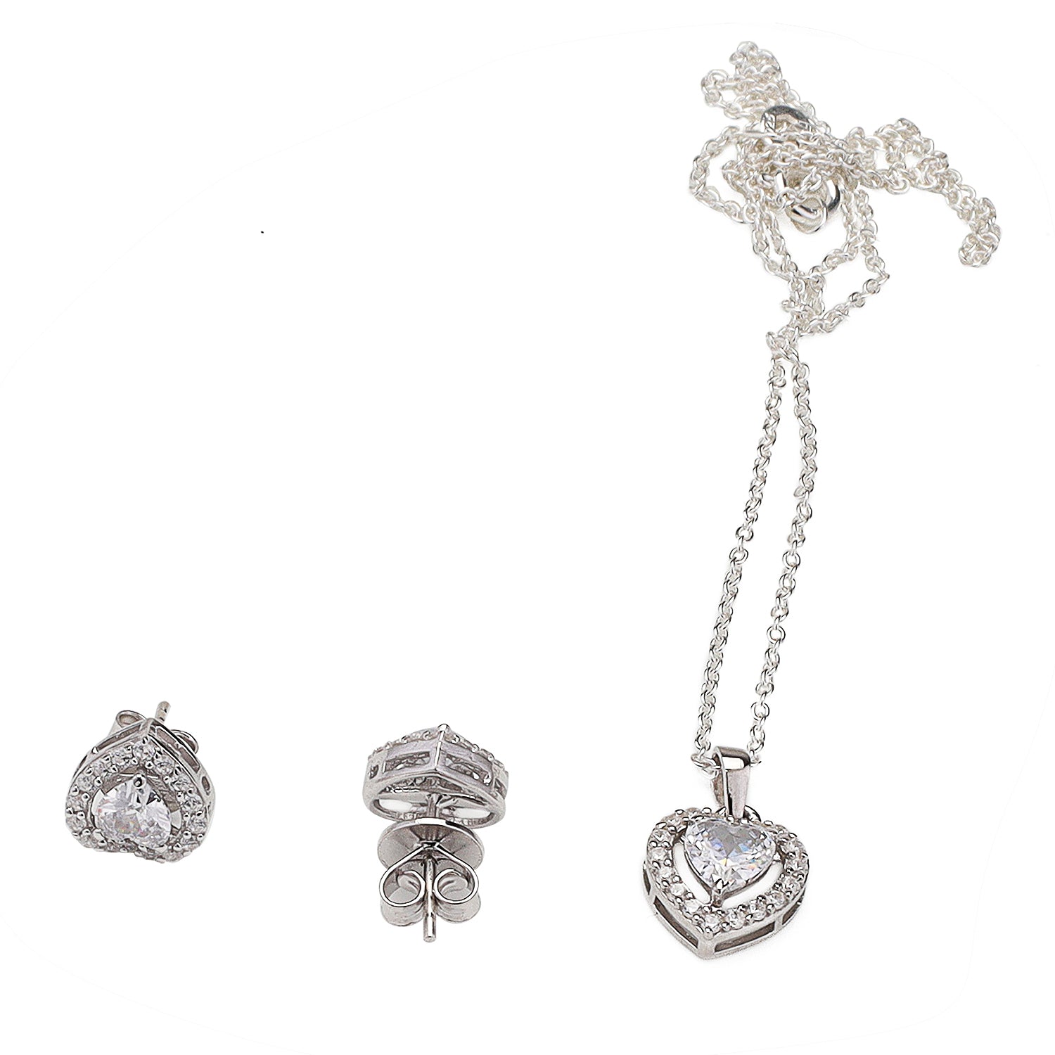 WTJ Philip 925 Silver Heart Diamond Pendant Set