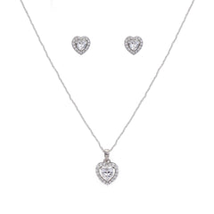 WTJ Philip 925 Silver Heart Diamond Pendant Set