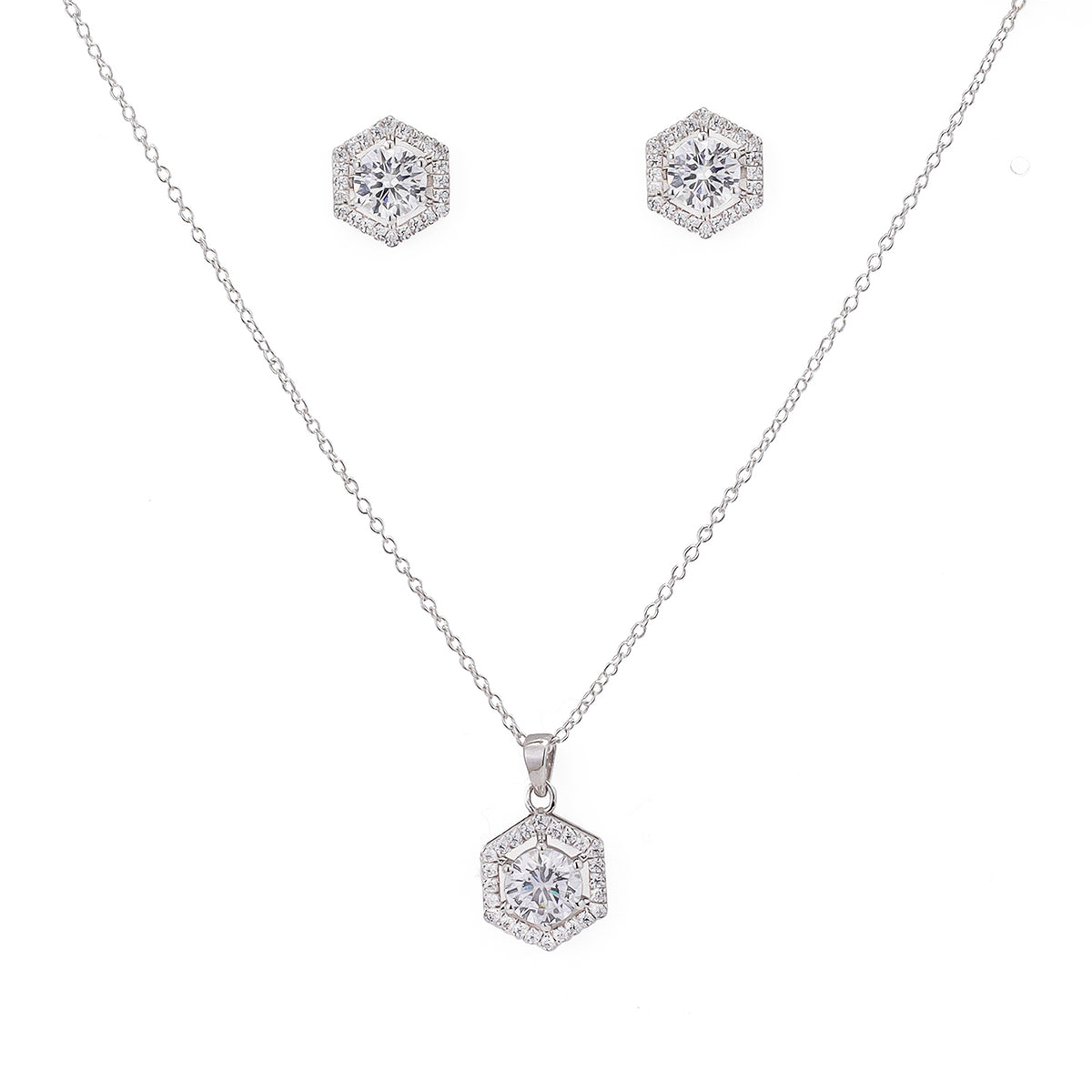 WTJ Pierre 925 Sterling silver Diamond Pendant Set