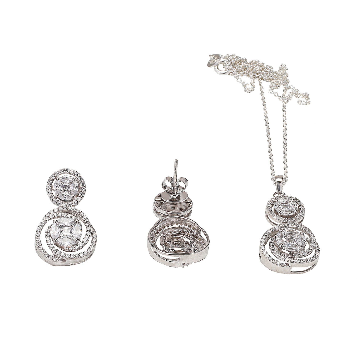 WTJ Orson 925 Silver Diamond Pendant Set