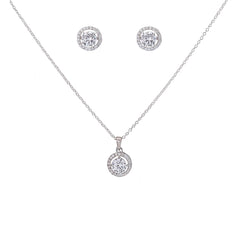 WTJ Quincy 925 Silver Round Solitaire Diamond Pendant Set